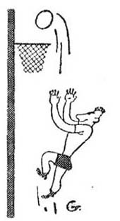 Baloncesto masculino. Dibujo publicado en el desaparecido periódico El Pensamiento Navarro