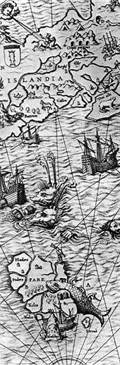 Fragmento de un mapa del Mar del Norte (hecho en 1535) a donde los vasco subían en busca de ballenas.
