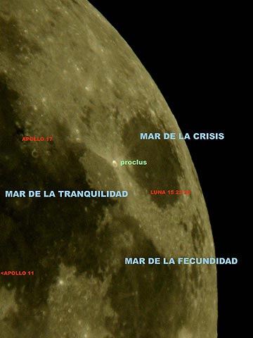 En azul, los Mares vecinos al Crisium