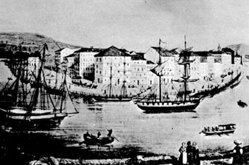 Vista de Bilbao según un grabado de 1850.