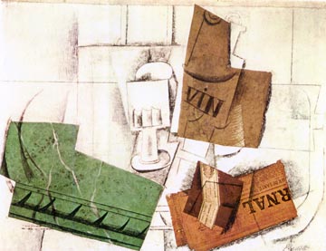 Copa, botella de vino, paquete de tabaco y diario