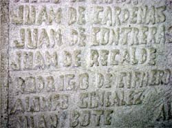 Monument in Valladolid, Yucatan Municipal building etched with names of founders from Spain